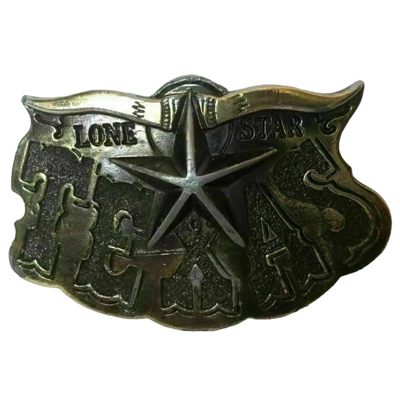 VTG 1980 USA State of Texas Lone Star Longhorn Cowboy Rodeo Metal Belt Buckle - Picture 1 of 8
